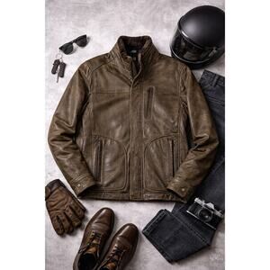 Johnston & Murphy Brown Soft Genuine Leather Jacket Mens Medium Heritage Classic